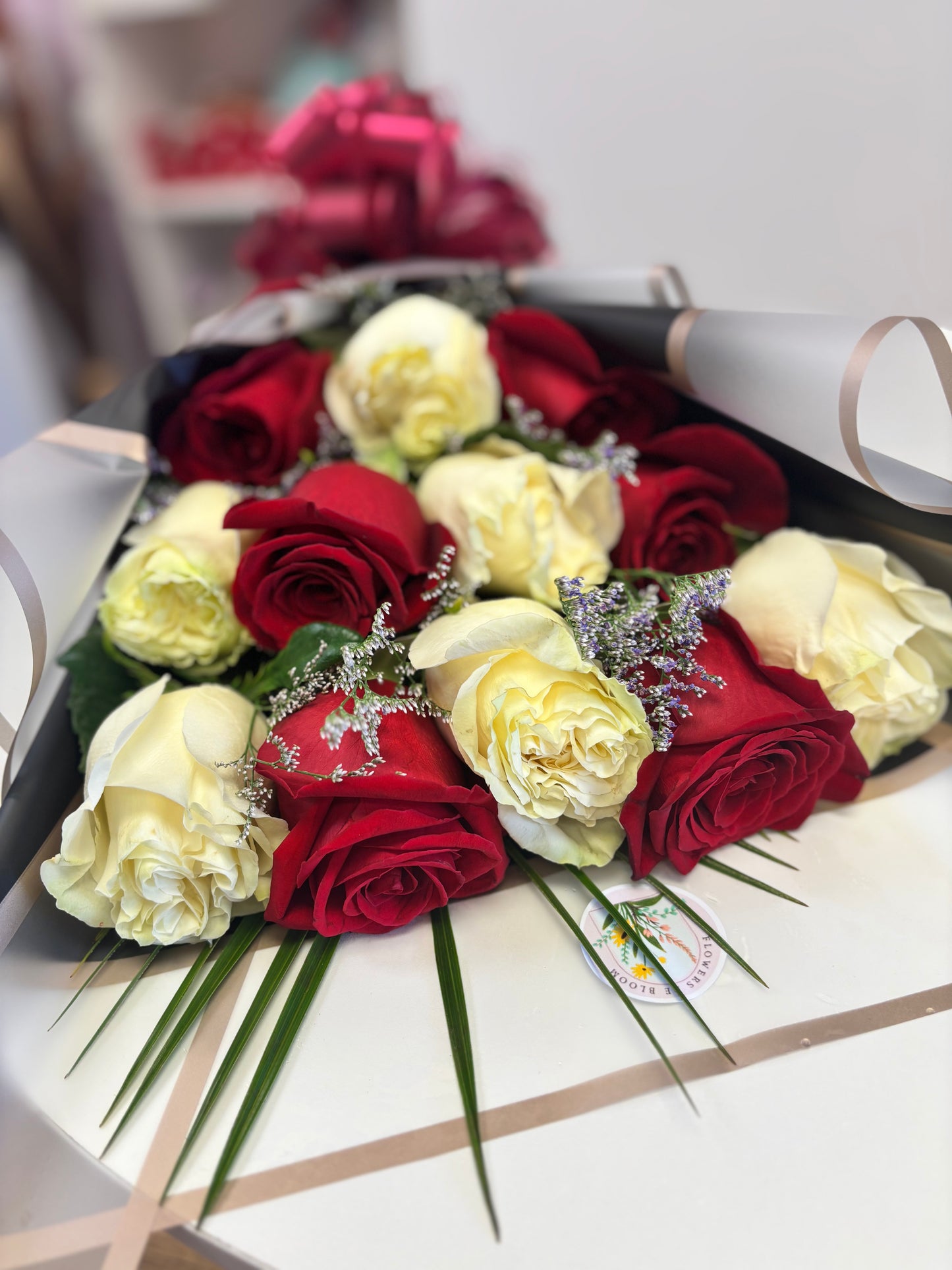 Standing Red and White Roses Bouquet