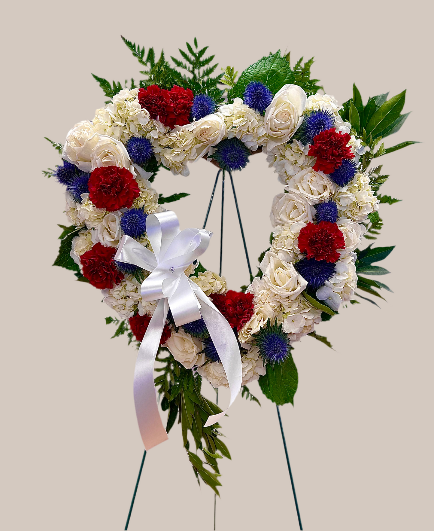Red White and Blue Open Heart Funeral Arrangement