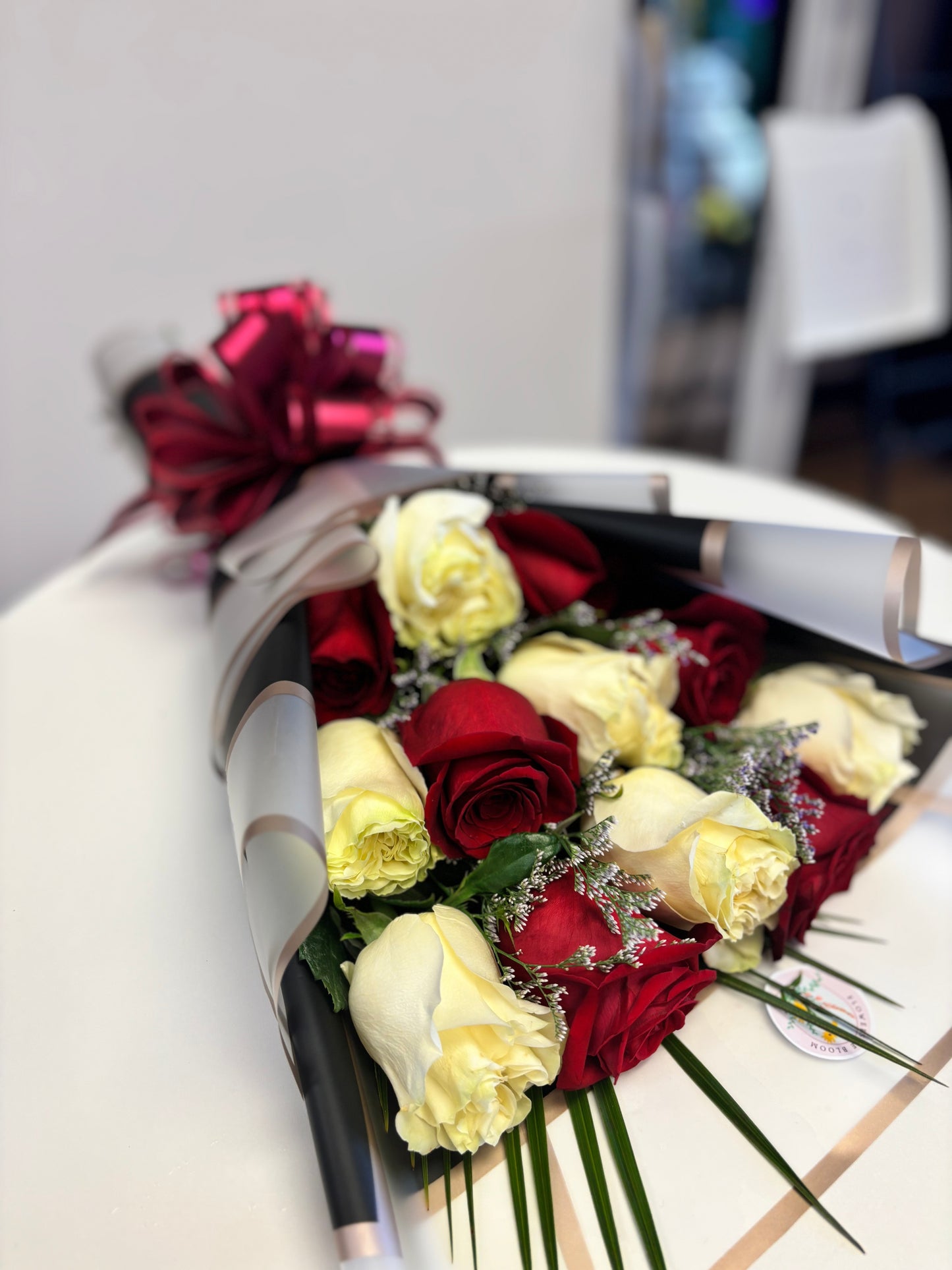 Standing Red and White Roses Bouquet