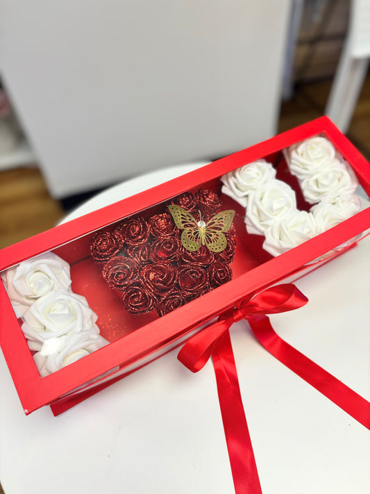 Artificial I heart U Box Arrangement