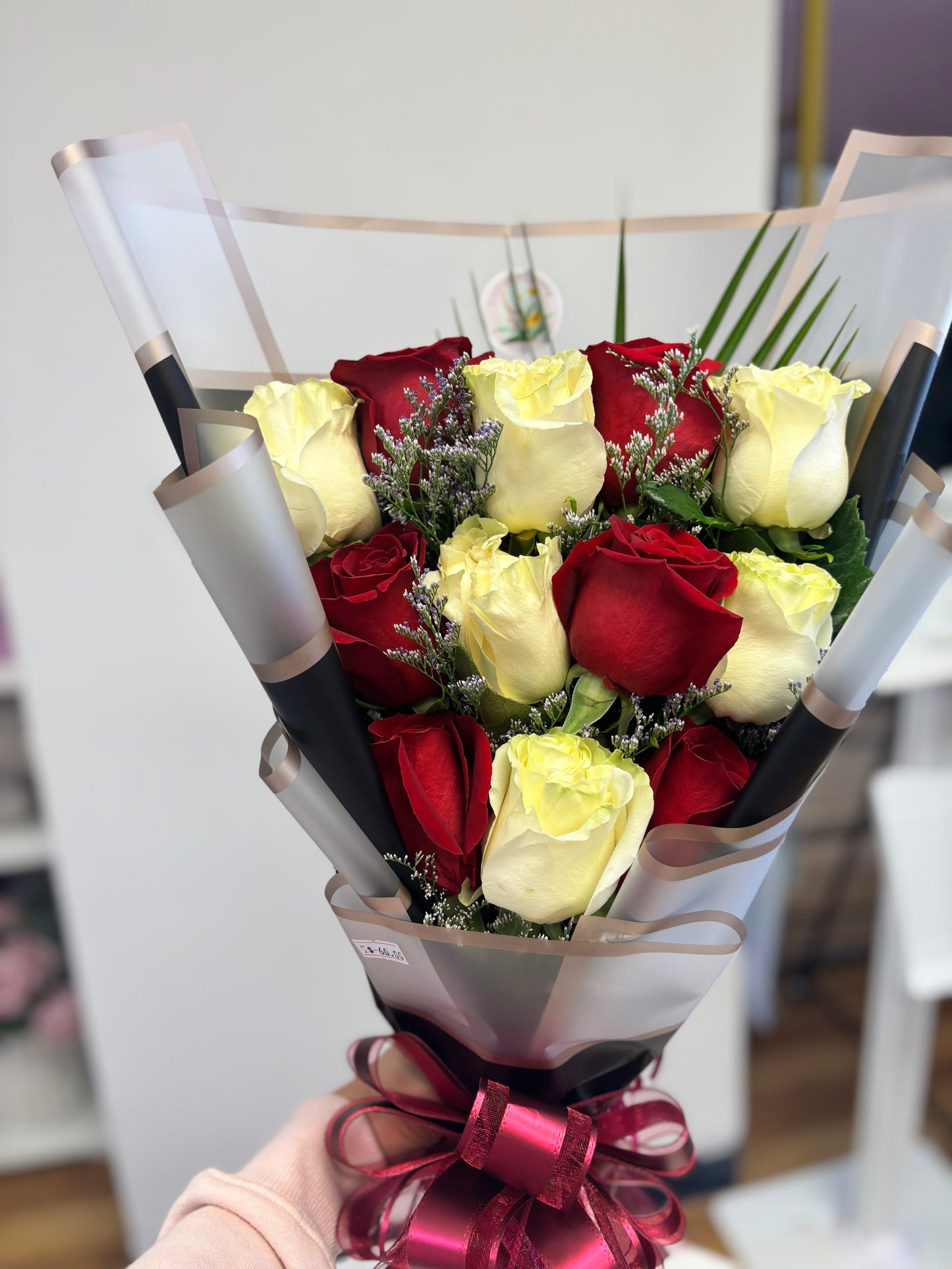 Standing Red and White Roses Bouquet