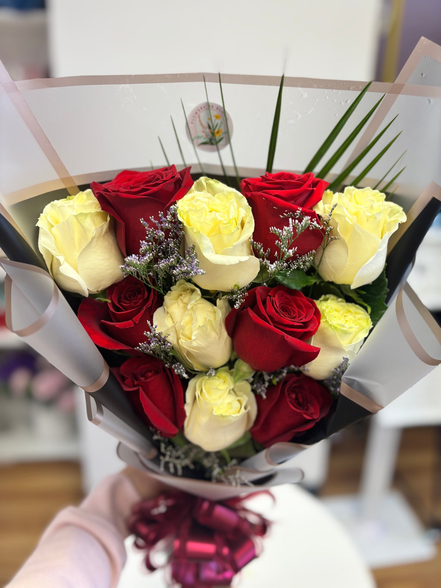 Standing Red and White Roses Bouquet