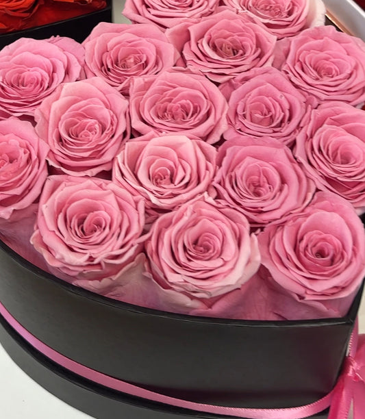 16 Preserved Pink Roses Heart