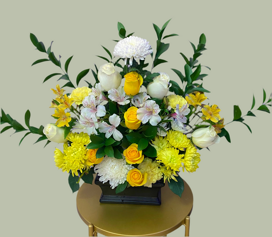 White & yellow sympathy floor basket