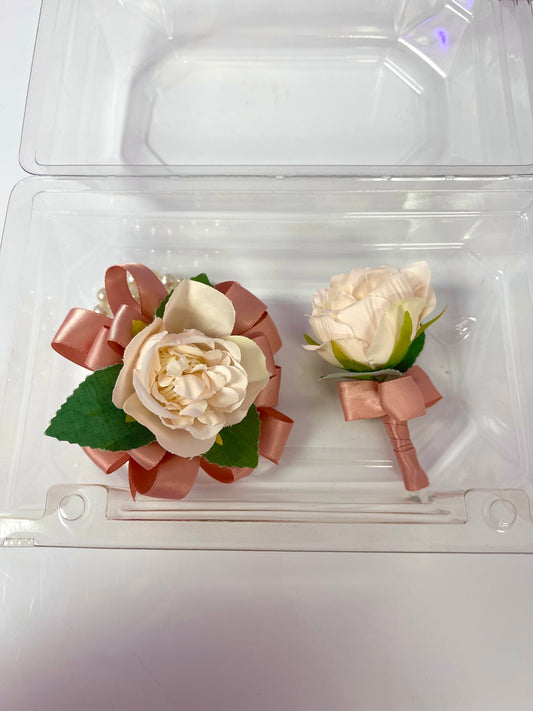 Artificial Nude Pink Corsage and Boutonniere