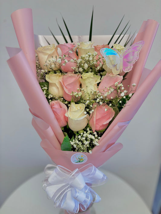 Standing Pink and White Roses Bouquet