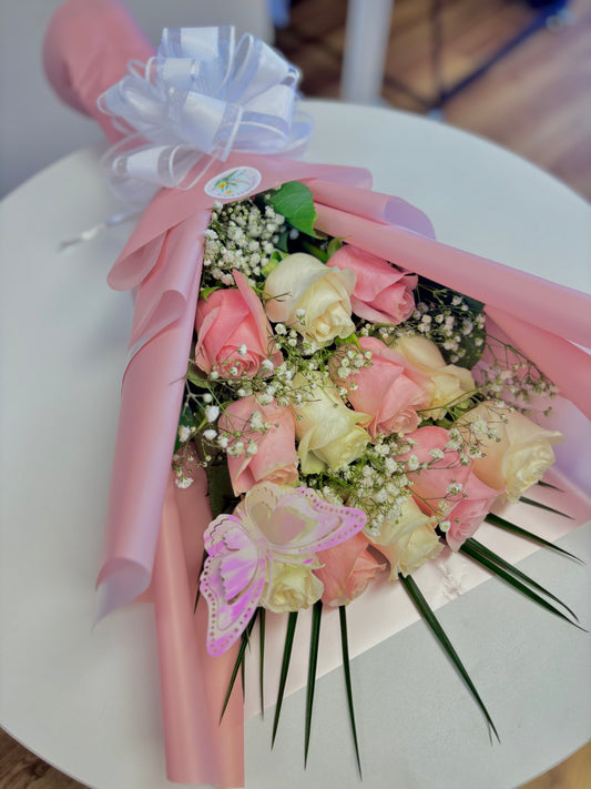 Standing Pink and White Roses Bouquet