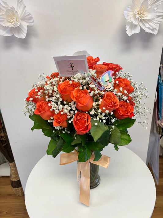 24 Orange Roses Vase Arrangement