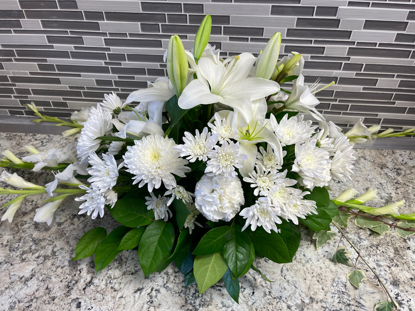 All White Casket Spray