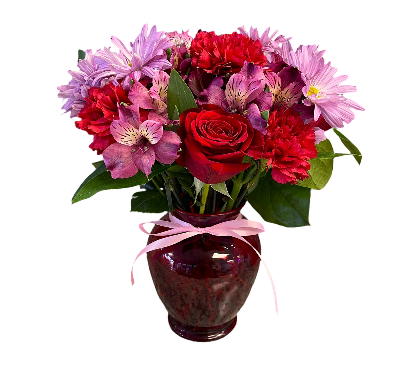 Red and Lavender Vase Arrangement