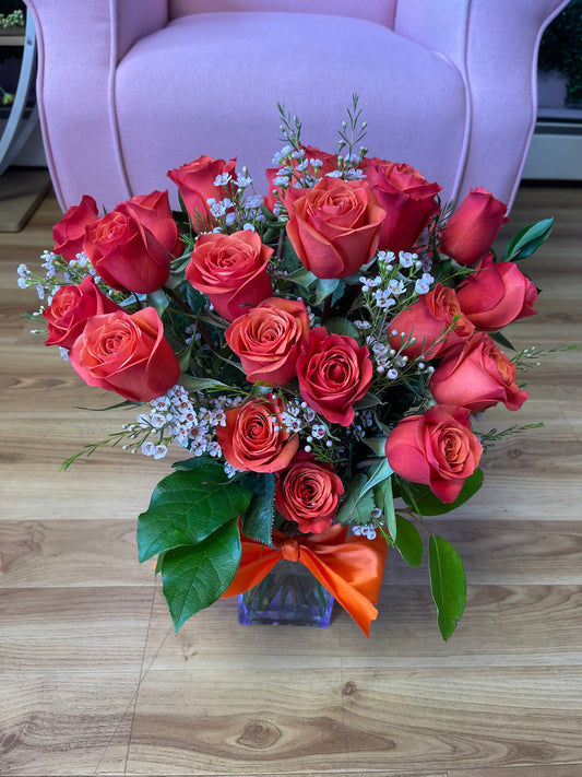 24 Orange Roses Vase Arrangement
