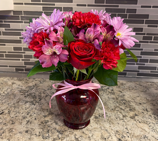 Red and Lavender Vase Arrangement