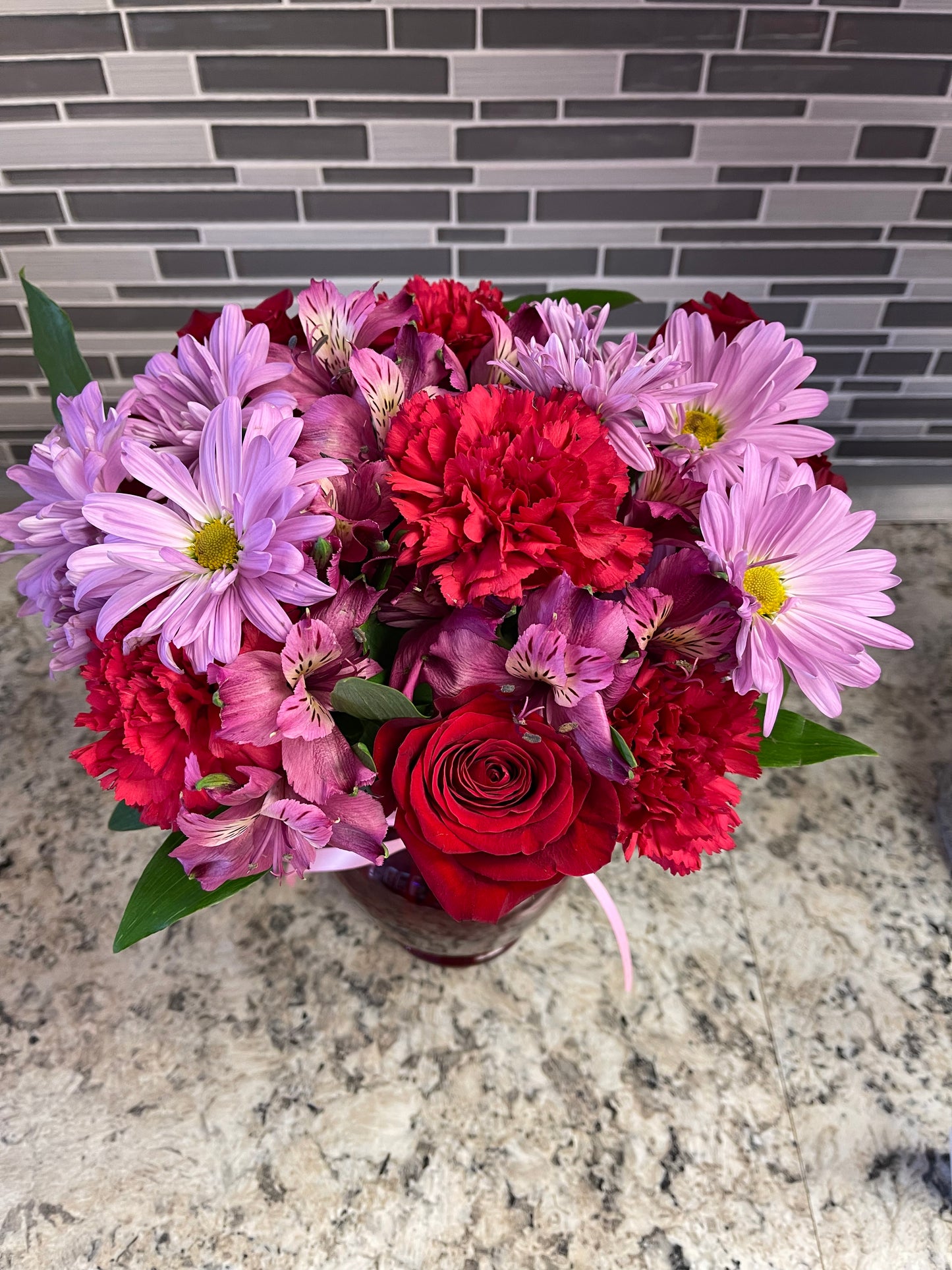 Red and Lavender Vase Arrangement