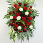 Red and White Funeral Standing Spray