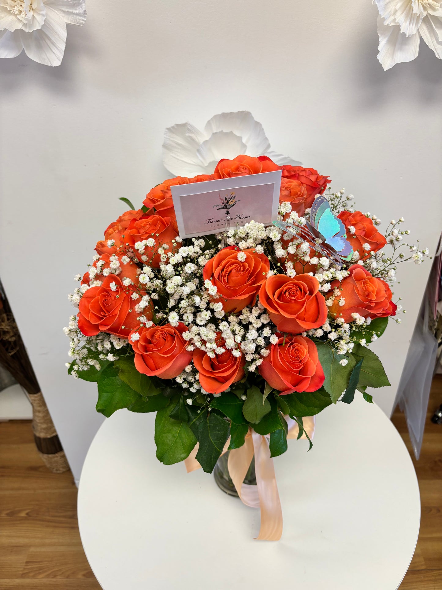 24 Orange Roses Vase Arrangement