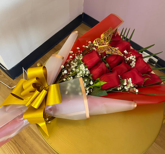 A dozen roses wrapped