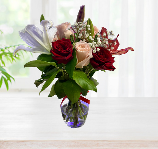 Roses and Lilies Vase Arrangement