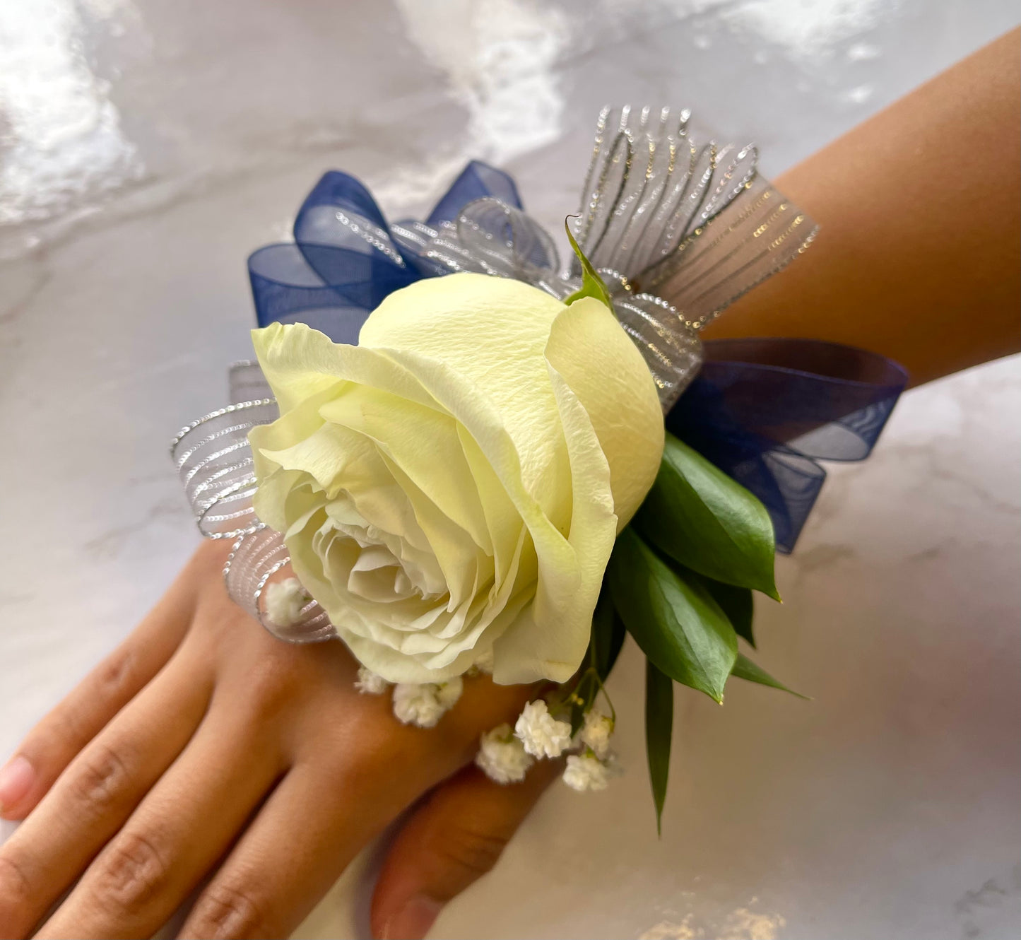 Blue and Silver Corsage